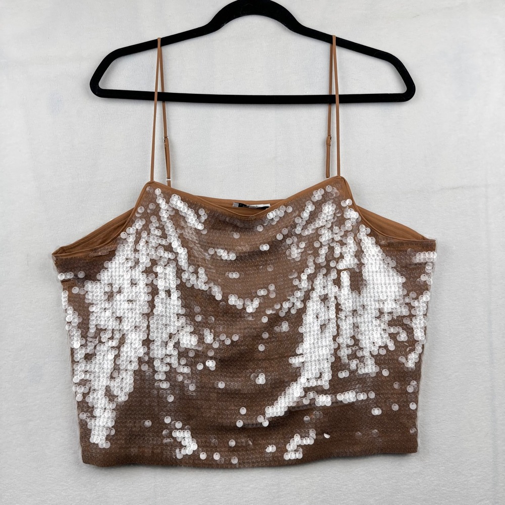 Madewell Sequin Cami‎ Top Brown & Silver Spaghetti Strap Party Festival XL
